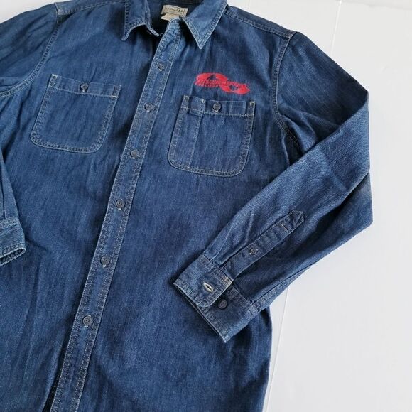 ll bean denin work shirt long sleeve sz medium slightly fitted button up - Picture 6 of 8